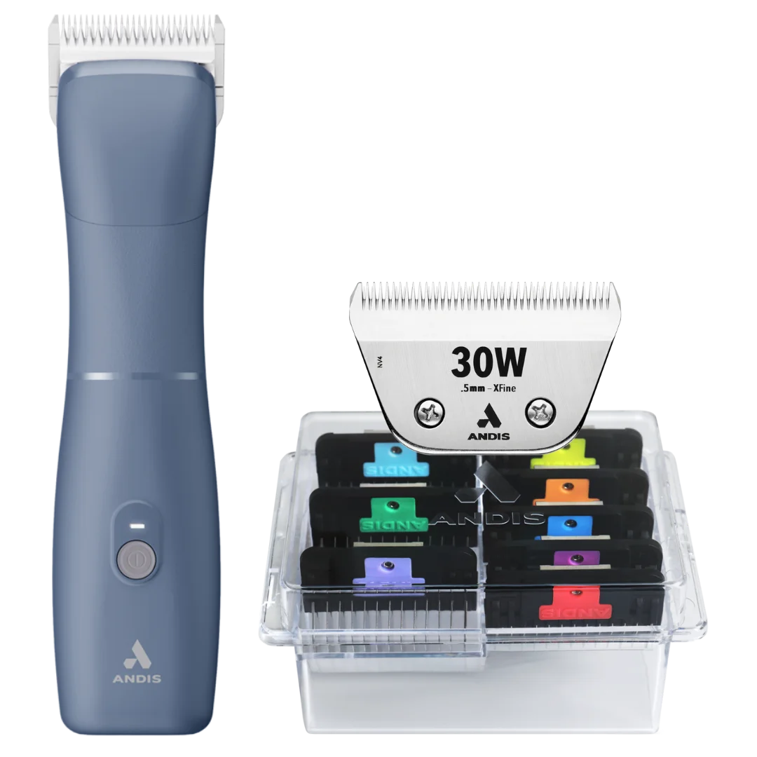 andis-emerge-clipper-blue-with-30w-blade-and-8pc-wide-comb-attachment-bundle
